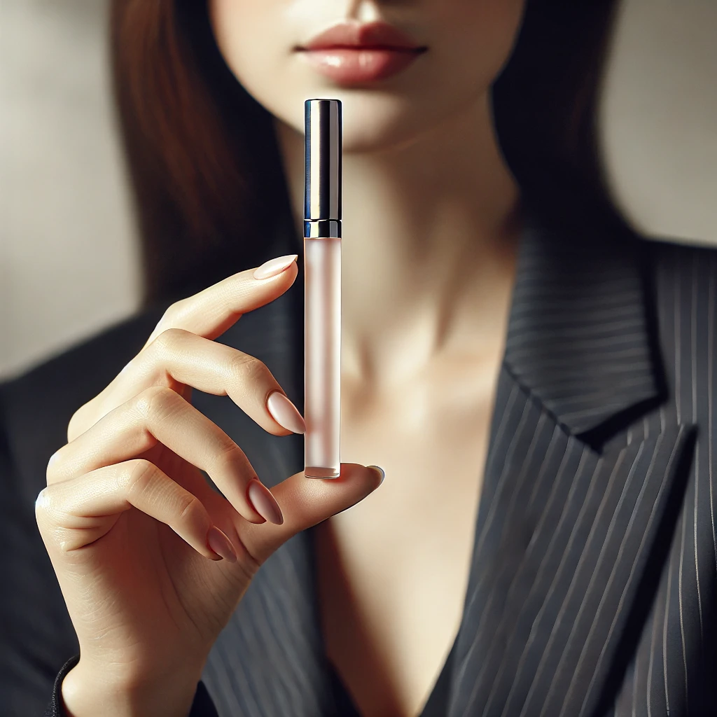 水性リップを持つ女性